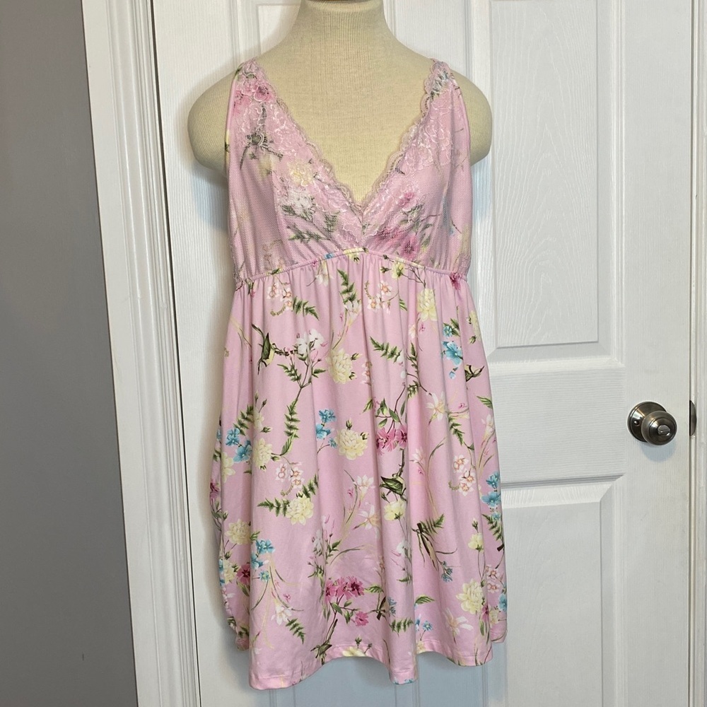 La Vie en Rose Pink Floral Lace Babydoll Chemise Sleep Dress XL - Picture 3 of 15
